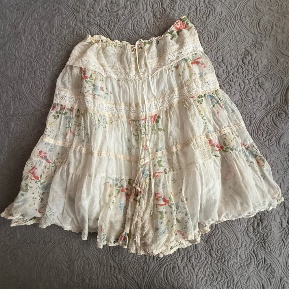 Vintage Johnny Was Floral Cream Skirt Sz M🎀 - Picture 1 of 11
